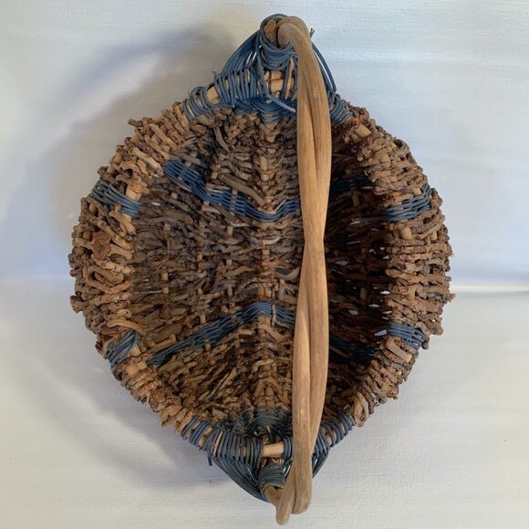 VTG Buttocks Basket Egg Gathering Hand Woven Primitive Rustic Gods Eye Large 16" - Picture 14 of 16